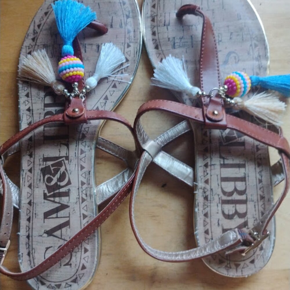 Sam & Libby Beaded Tassel Sandals Size 7.5